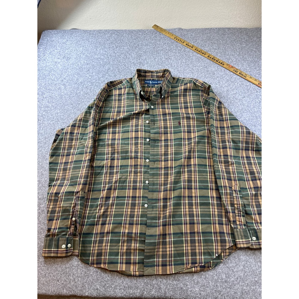 Men’s XL RALPH LAUREN POLO Button Down Long Sleeve Plaid small hole